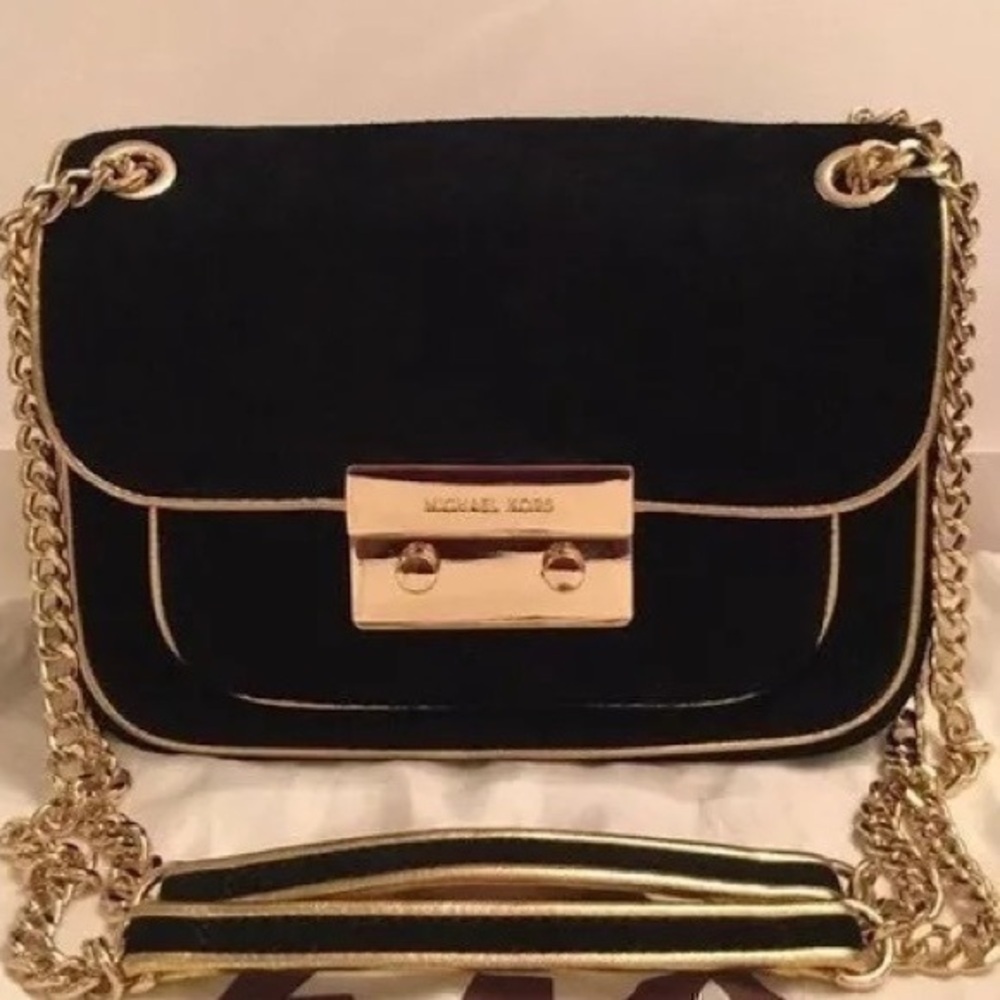 Michael Kors Black Suede & Gold Chain Crossbody Preloved